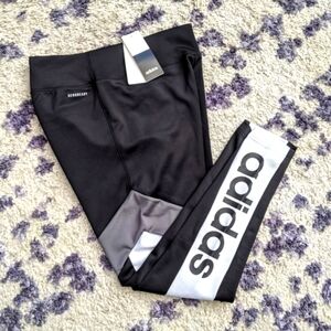 *New* Adidas Leggings Color Block Tights Pants Black Gray White